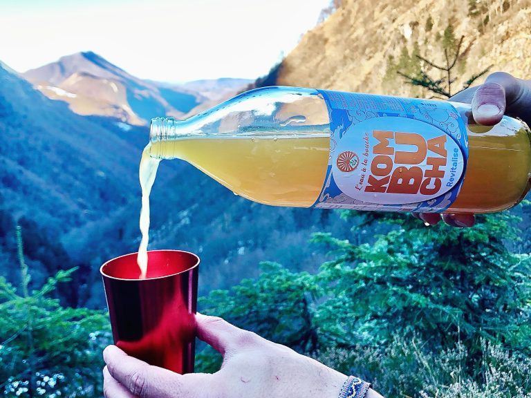 Kombucha bio revitalise versé dans un verre