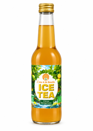 Ice Tea Citron Bergamote — 33 cl — L’eau à la bouche Ice Tea Citron Bergamote L’eau à la bouche, bouteille 33 cl sur fond blanc