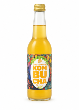 Kombucha Nature L’eau à la bouche, bouteille 33 cl sur fond blanc